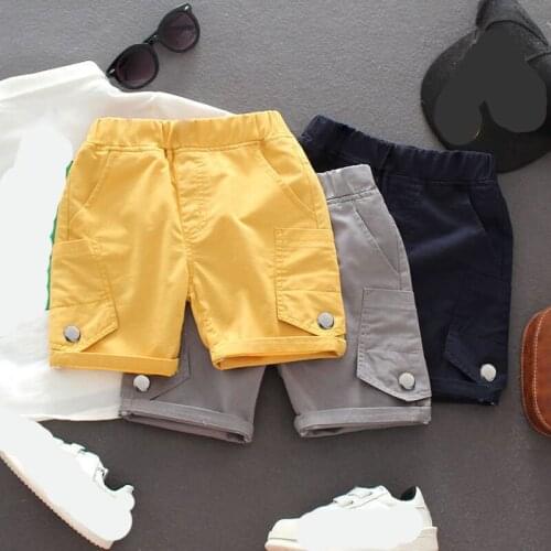 Children Pants Kids Summer Trousers Clothes for Baby Boy Shorts loose size90~140 solid candy blue white green beach button