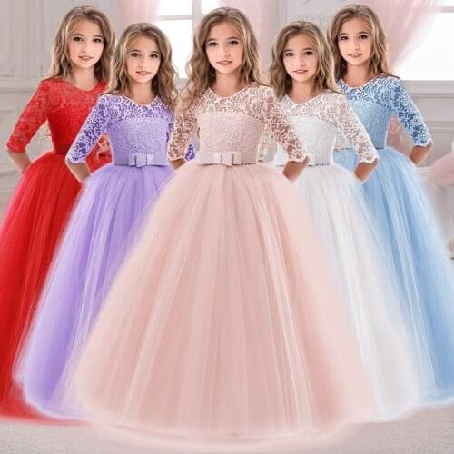 2021 Summer Long Sleeve Girl Party Dress Wedding Dress Kids Dresses For Girls Children Evening Lace Princess Dress 10 12 Years
