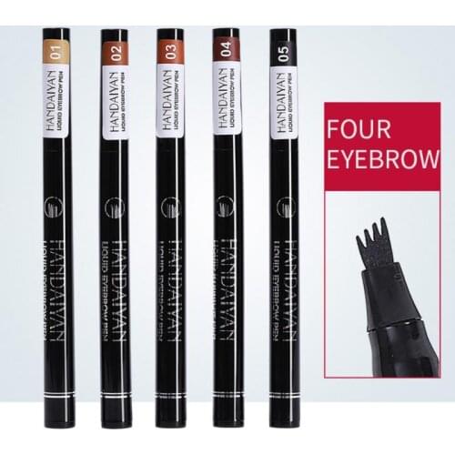 Brand New Eyebrow Pencil Waterproof Fork Tip Eyebrow Tattoo Pen 4 Head Fine Sketch Liquid Eyebrow Enhancer Dye Tint Pen TSLM1