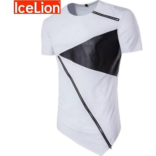 IceLion 2021 Summer New Fashion Long t shirt Men Cotton O-Neck Short Sleeve Tees Tops Hip-Hop Solid Zipper Design Casual T-shirt