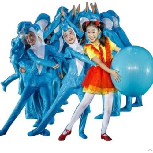 Blue Dolphin Costume Girls Blue Whale Jumpsuits Halloween Animal Costumes Children Dance Stage Performance