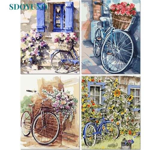 SDOYUNO 60x75cm Painting By Numbers On Canvas Flower And Bicycle DIY Paint By Numbers For Adult Frameless Digital Painting Gift