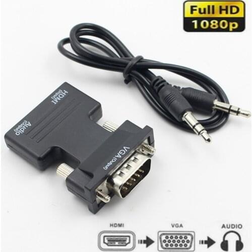 Newly VGA Adapter Converter Female to Male Converter with Audio Adapter Support 1080P HDMI-compatible to VGA For PC Laptop TV