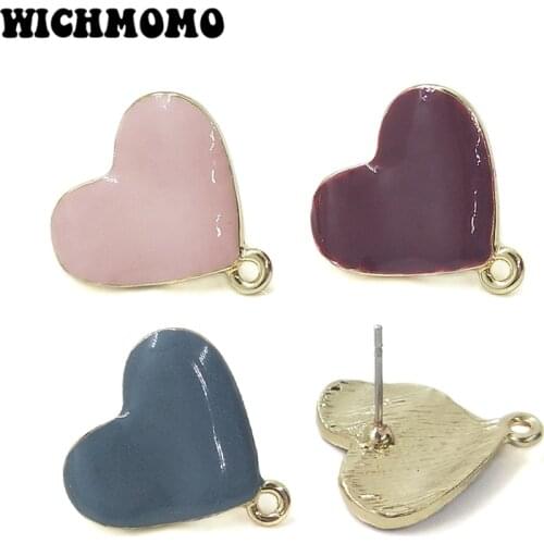 2019 New 18mm 6pieces High Quality Zinc Alloy Drop Oil Heart Shape Earring Base Connectors for DIY Earring Jewelry Accessories