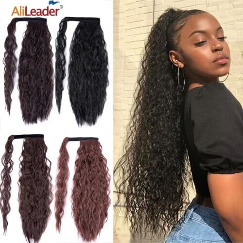 Alileader New Corn Wavy Ponytail 22Inch Long Synthetic Claw On Short Ponytail Clip In Hair Extensions Ombre Curly Wavy Ponytail