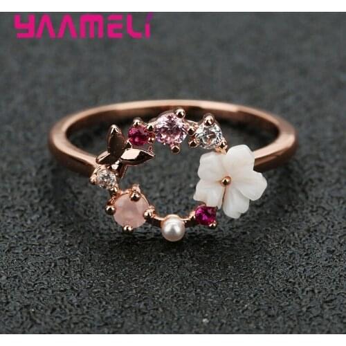 925 Sterling Silver Cubic Zirconia Flower Finger Rings Top Quality Women Girls Fashion Statement Wedding Bands Big Sale
