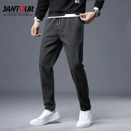 Autumn Winter Pants Men Gray Pencil Pants 2020 Business Casual Work Trousers Drawstring Regular Long Pants Pantalones Man 38