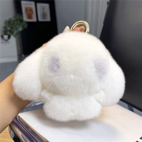 Plush Real Rex Rabbit Fur Keychain Cute White Bunny Girl Toy Women Bag Charm Car Keyring Jewelry Pendant Ornaments Birthday Gift