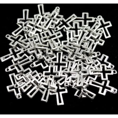 100 pieces Jesus hollow cross small zinc alloy pendant simple religious cross 3 colors