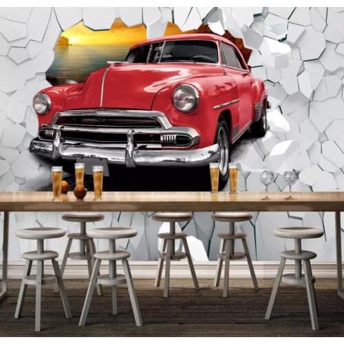 Custom 3d Mural Wallpaper Retro car 3D brick wall tooling wall TV Living Room Background Wall Mural Wall Paper