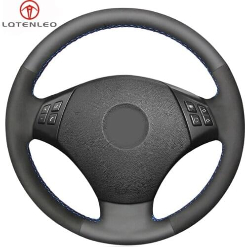 LQTENLEO Black Genuine Leather Suede Hand Car Steering Wheel Cover for BMW E90 E91 320 318i 320i 325i 330i 320d 328xi X1 E84