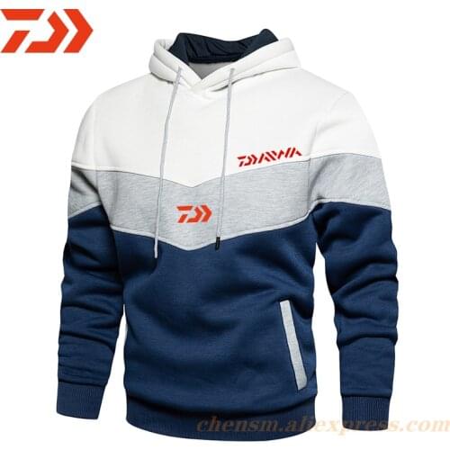 Dawa Men Patchwork Hooded Sweatshirt Clothing Casual Loose Fleece Fishing Jacket Warm Streetwear Fashion Autumn Winter Outwear