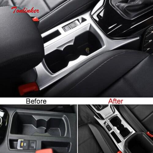 Tonlinker Interior Water cup holder Cover case sticker for Volkswagen T-ROC 2018-19 Car styling 1 PCS ABS Chrome Cover sticker