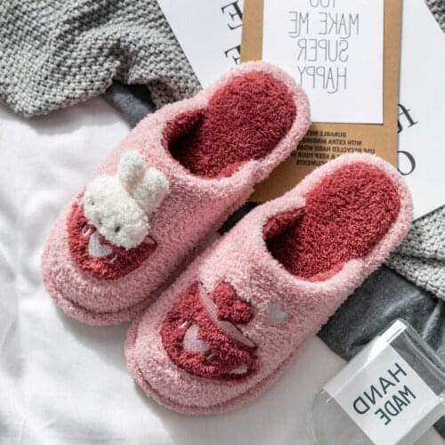TZLDN womens winter indoor thermal flat shoes Love cotton slippers home bedroom household cotton soft soled slippers