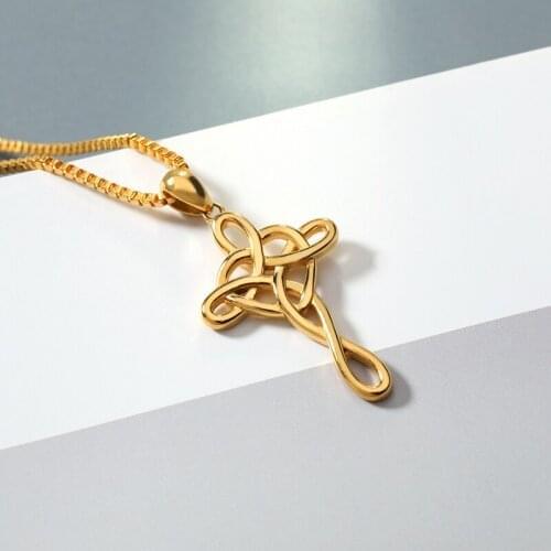 Knot Cross Pendant Necklace Women Men Collares Mujer Stainless Steel Twisted Cross Chain Necklace For Wife Mother Jewelry Gifts