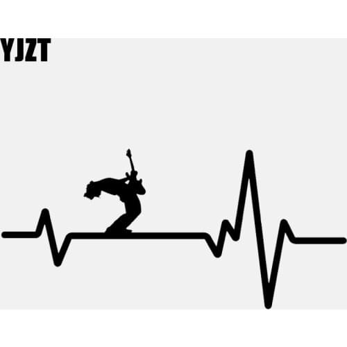 YJZT 15.4CM*7.2CM Fun Heart Beat Line GUITAR ROCK OUT Vinyl Black/Silver Car Sticker C22-0745
