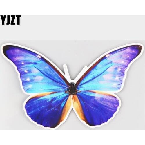 YJZT 16.3×10CM Blue Flash Butterfly Fashion Window Windshield Decoration Waterproof Decals Car Stickers 21A-0272