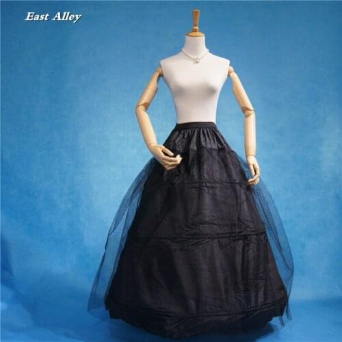 Elastic Waist Black 3 Hoop Wedding Gown Petticoat A-Line Bridal Underskirt Full Slip Woman Crinoline