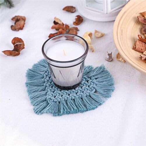 1PCS Coaster Cup Mat Hand-woven Insulated Bohemian Style Love Heart Shaped Tassel Cup Pad for Home Kitchen Placemat Tableware