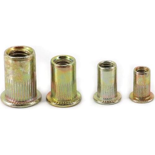 10pcs M3 M4 M5 M6 M8 M10 M12 Rivets Nuts Flat Head Threaded Insert Nut for Riveter Nut Gun Zinc Plated Carbon Steel