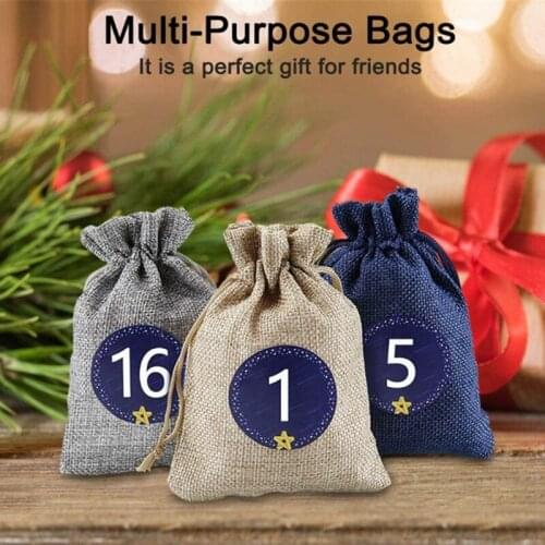 24pcs/set Christmas Linen Jute Drawstring Gift Bags Sacks Party Favors Packaging Bag Festival Candy Gift Bags Party Supplies