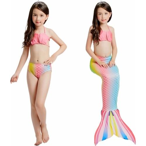 3pcs 2018 Kids Little Mermaid Tails for Swimming Costumes Children Girls Mermaid Party Bikini Bathing Suit Beach Swimmable Wear
