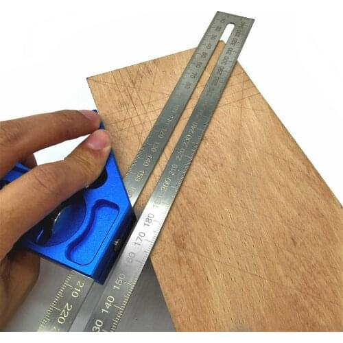 350mm Steel Ruler Adjustable 45/90 Degree Angle Line Marking Gauge Positioning Block W/ Bubble Level Carpentry Measuring Tools