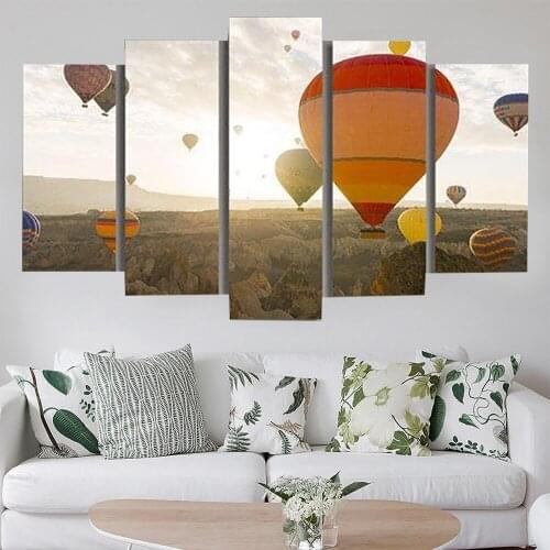 5 Pieces Wall Art Canvas Painting Scenery Poster Colorful Balloon Home Decoration Modern Pictures For Kids Room Framed
