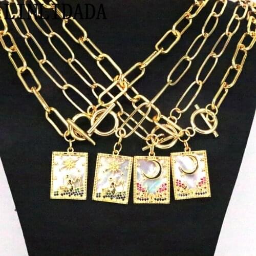 5Pcs New Crystal Zirconia Shell Rectangle Pendants Necklaces For Women Gold Link Chain Vintage Necklace Elegant Jewelry