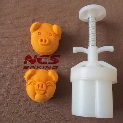 50g Pig design Mooncake mung bean cake Molds mould with 2 Stamps plastic hand pressure , 50sets/lot