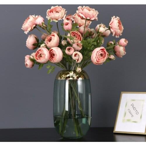 53cm Noble Royal Family Artificial Ranunculus Asiaticus Silk Flowers 9 Heads Dew Lotus Decoration Fake Flower