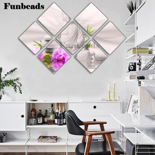 7 Pieces 5D DIY Diamond Painting Full SquareRound Mosaic Diamond Embroidery buddha orchid stone zen Rhinestones decor FF4322