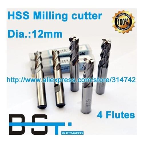 Free Shipping for HSS Fully Ground 4F spiral cutting 12mm endmill milling cutter 12.00mm harden mill cutter