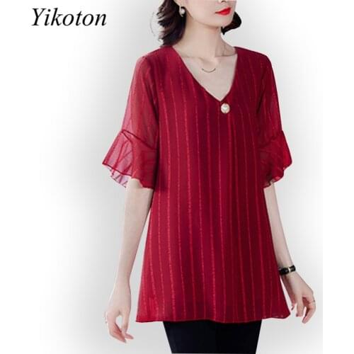 Dress Shirts Summer For Women Blouse Office Clothing Top Female Womans Blouses Shirt V-Neck Plus Size Feminine Blusas chemise