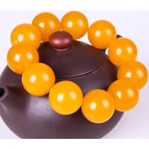 Natural Yellow Hand Carved Round Bead Jade Bracelet Fashion Boutique Jewelry Mens and Womens Bracelet