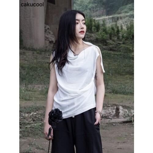 Cakucool 2019 spring and summer designer irregular chiffon drape comfortable thin fashion sleeveless shirt