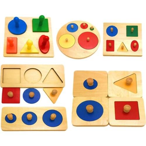 Montessori Wood Knob Puzzle Peg Board Geometric Shape Match Baby Educational Toy Learning Toys for Children Gifts