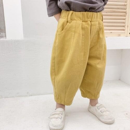 Childrens pants 2019 autumn new solid color nine-point wide-leg fashion harem pants boys and girls loose Korean trousers