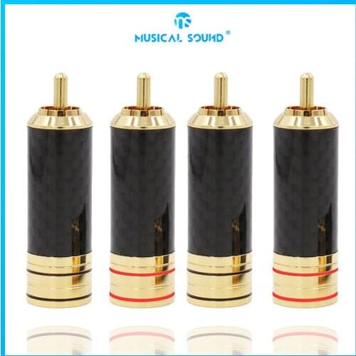 Cold Welded Carbon Fiber Rca Lotus Head Rca Jack 4Pcs Rca Connector Speaker Jack For Audio Cable Audio Male To Male Converter