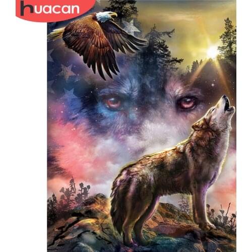 HUACAN DIY Diamond Painting Wolf Full Square Round Diamond Embroidery Animal Kit Mosaic Home Decoration Wall Art