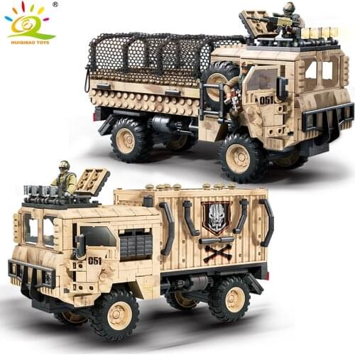 HUIQIBAO 892Pcs Military Infantry Car Building Blocks City Heavy Tactical Truck Vehicle Toys Weapon WW2 Soldier Figures Bricks