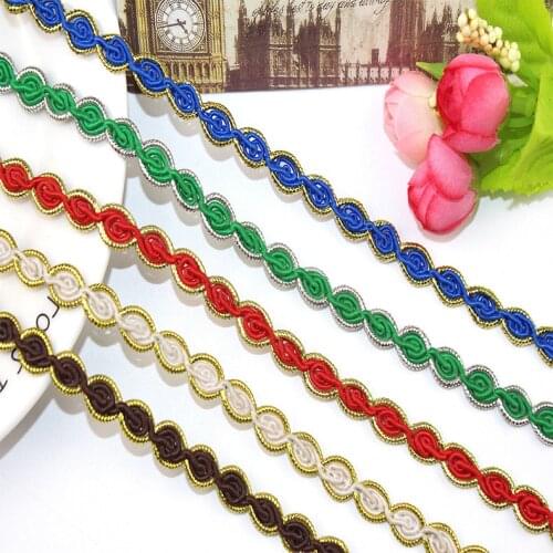 1M Latest High Quality Lace Fabric Gold Lace Fabric Trim Applique Curtain Lace Ribbon Guipure 1cm Sewing Trimmings dentelle LE1