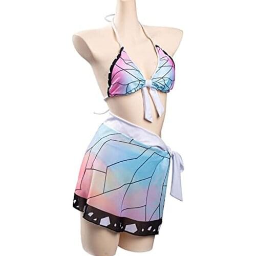 Kochou Shinobu Swimming Suit Demon Slayer Swimsuit Kimetsu no Yaiba Shinobu Summer Swimwear anime Cosplay Outfits Bikinis Set