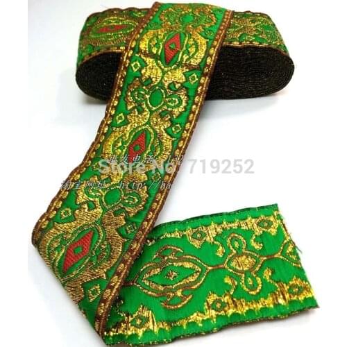 50mm 5cm 2'' Costume Curtain Laciness Lace Woven Embroidery National Jacquard Ribbon Webbing Angelas Eye Filigree Green Metallic