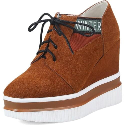 New age season thick bottom loafers ultra-high with wedges waterproof leather machine 33-32 lace-up shoes 18328