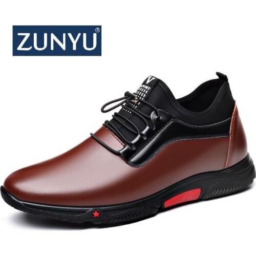 ZUNYU New Fashion Sneakers Men Luxury Platform Elevator Shoes Brown Leather Elastic Band Casual Height Increasing Shoes