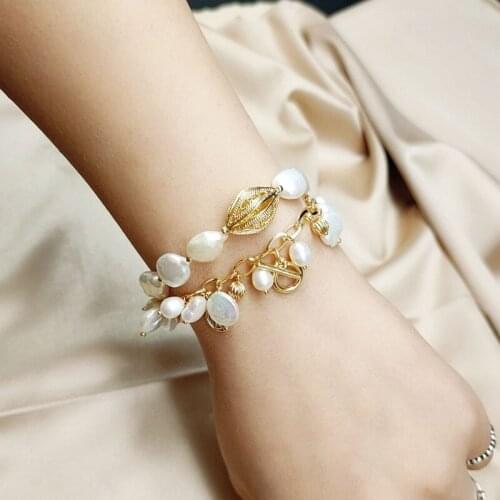 New Handmade Natural Fresh Water White Baroque Pearl Bracelets 2 Layers For Women Wedding Party Femme Fine Jewellery Accesorios