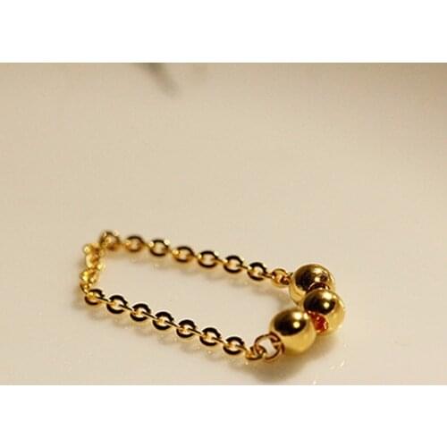 New Arrival Pure 24K Yellow gold Smooth Beads Ring Ladys Link Ring