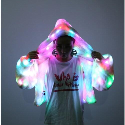 LED Luminous Faux Fur Coat Lady Bar Dance Show Nightclub Clothes LED DJ Costumes Christmas Halloween Birthday Party Cospaly Suit