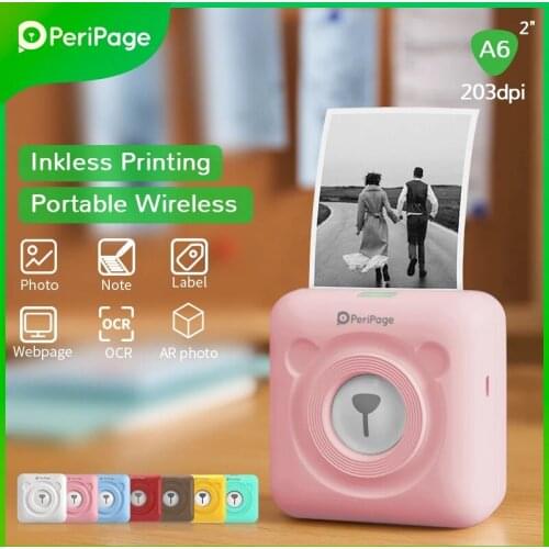 Peripage A6 Pink Color Inkless Printing for make note and rechargable Wireless Label Printer as gift